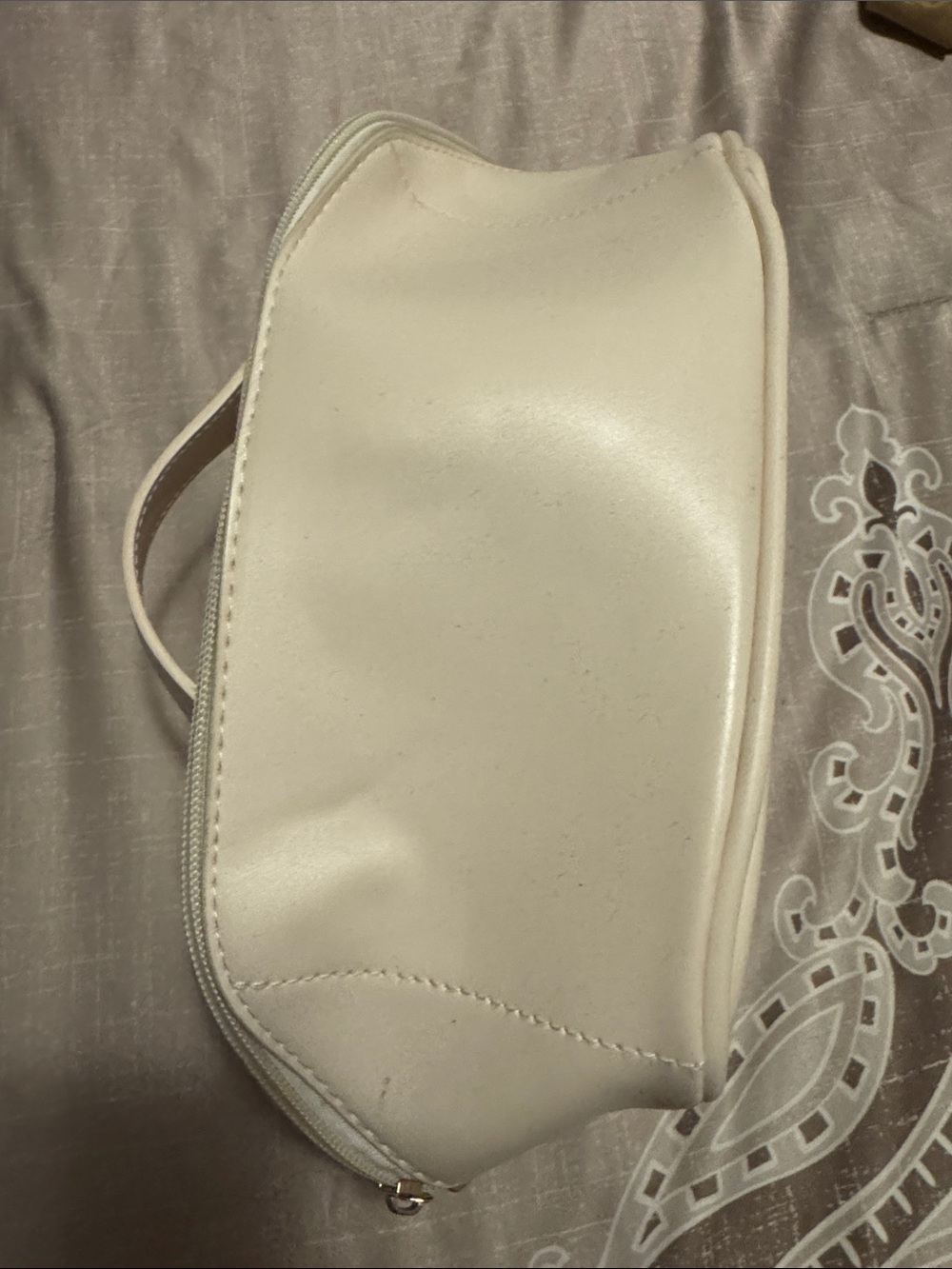 Cream Faux-Leather Wristlet Cosmetic Case